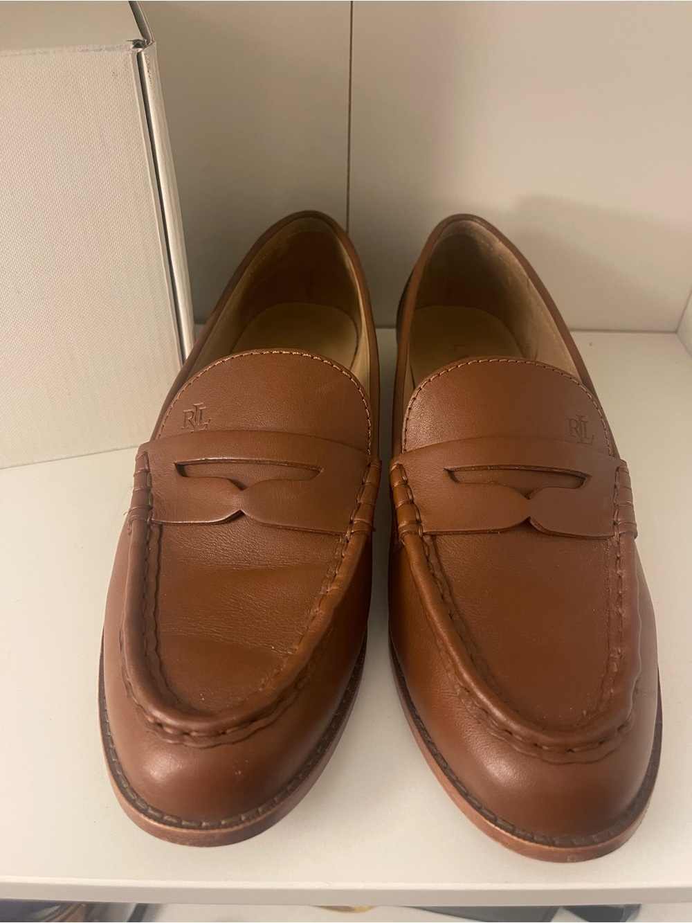 Ralph Lauren women’s Leather Penny Loafers in Cognac Brown